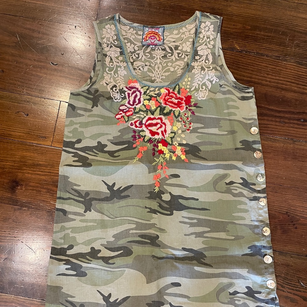 Linen Embroidered Camo Dress
